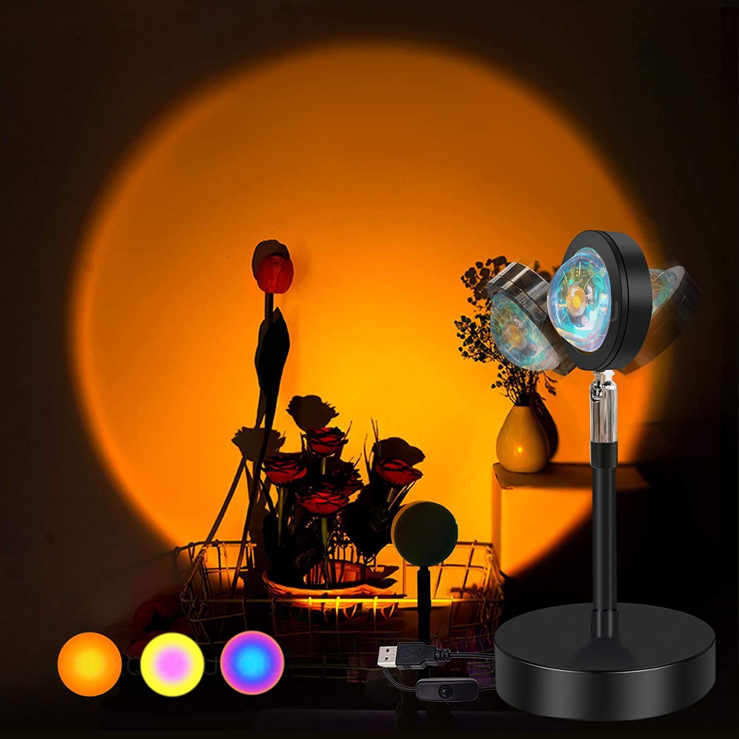 LED Sunset Projector Lamp 90 Degree Rotation Rainbow Sun Night Light