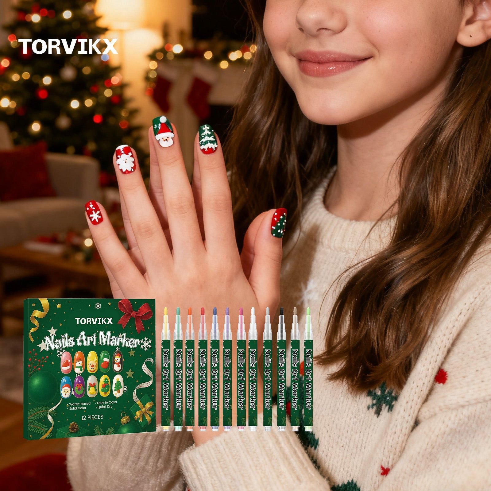 Create Stunning Christmas Nail Art with Easy Water-Based Drawing Pen, Perfect for DIY Nail Designs ,12 pieces