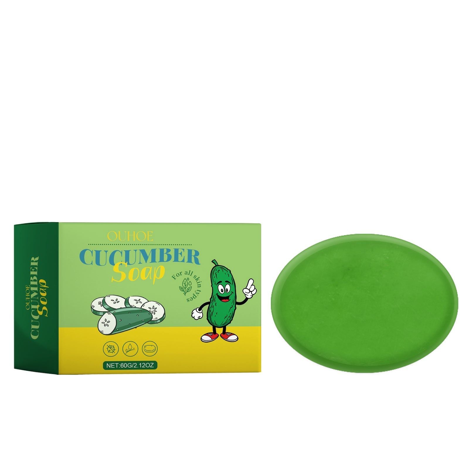 Cucumber Body Cleansing Soap, Deep Oil Control, Refreshing Skin, Long-lasting Moisturizer ,60g