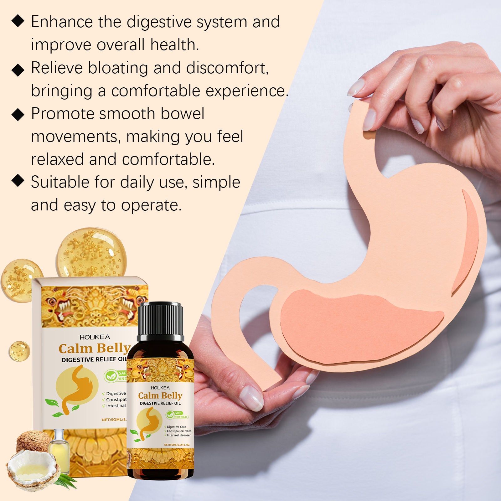 Body Care Massage Oil, Relaxing, Moisturizing, Abdominal Relief, Essential Oil ,50ml