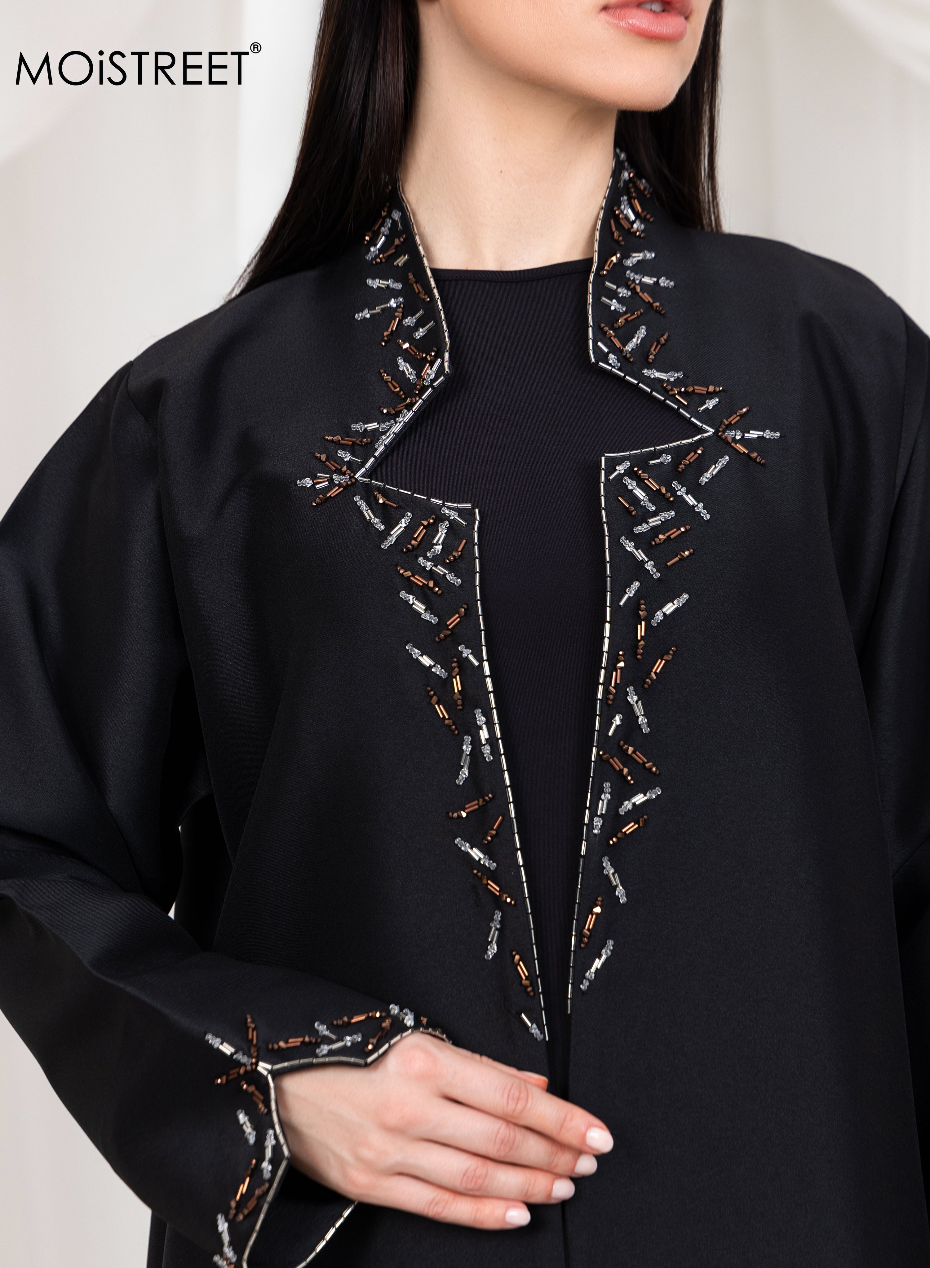 MOiSTREET Bridal Satin Embriodred  Abaya