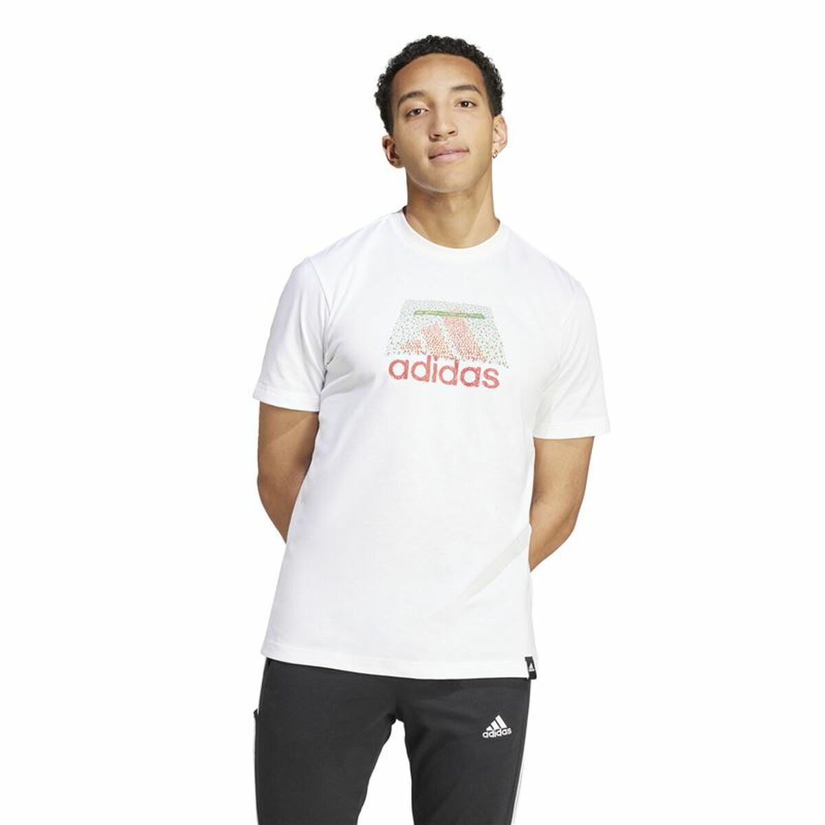 تي شيرت رجالي بأكمام قصيرة من Adidas، طراز Codes Bos Graphic، أبيض