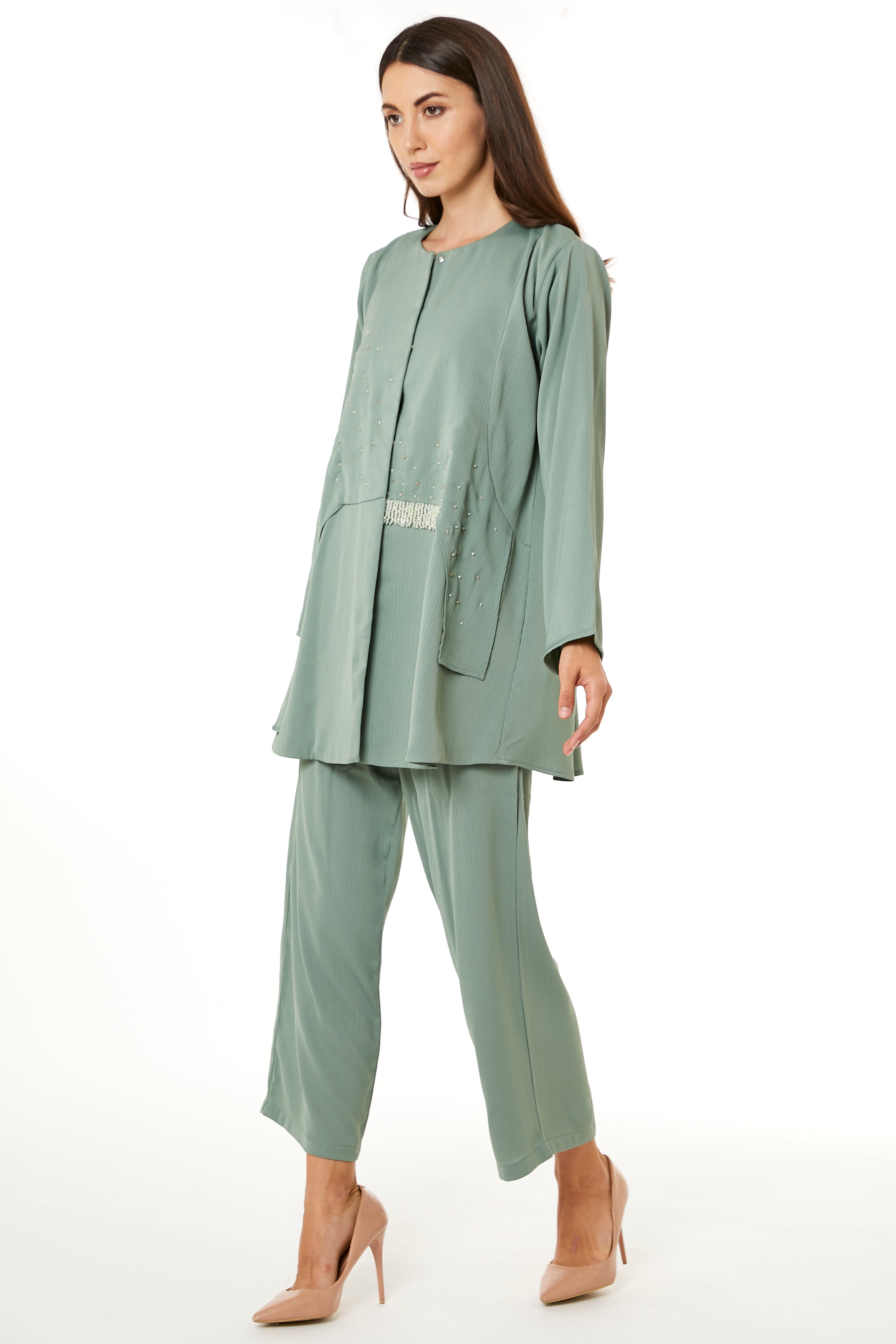 MOiSTREET Light Green Zoom Top and Pants Set