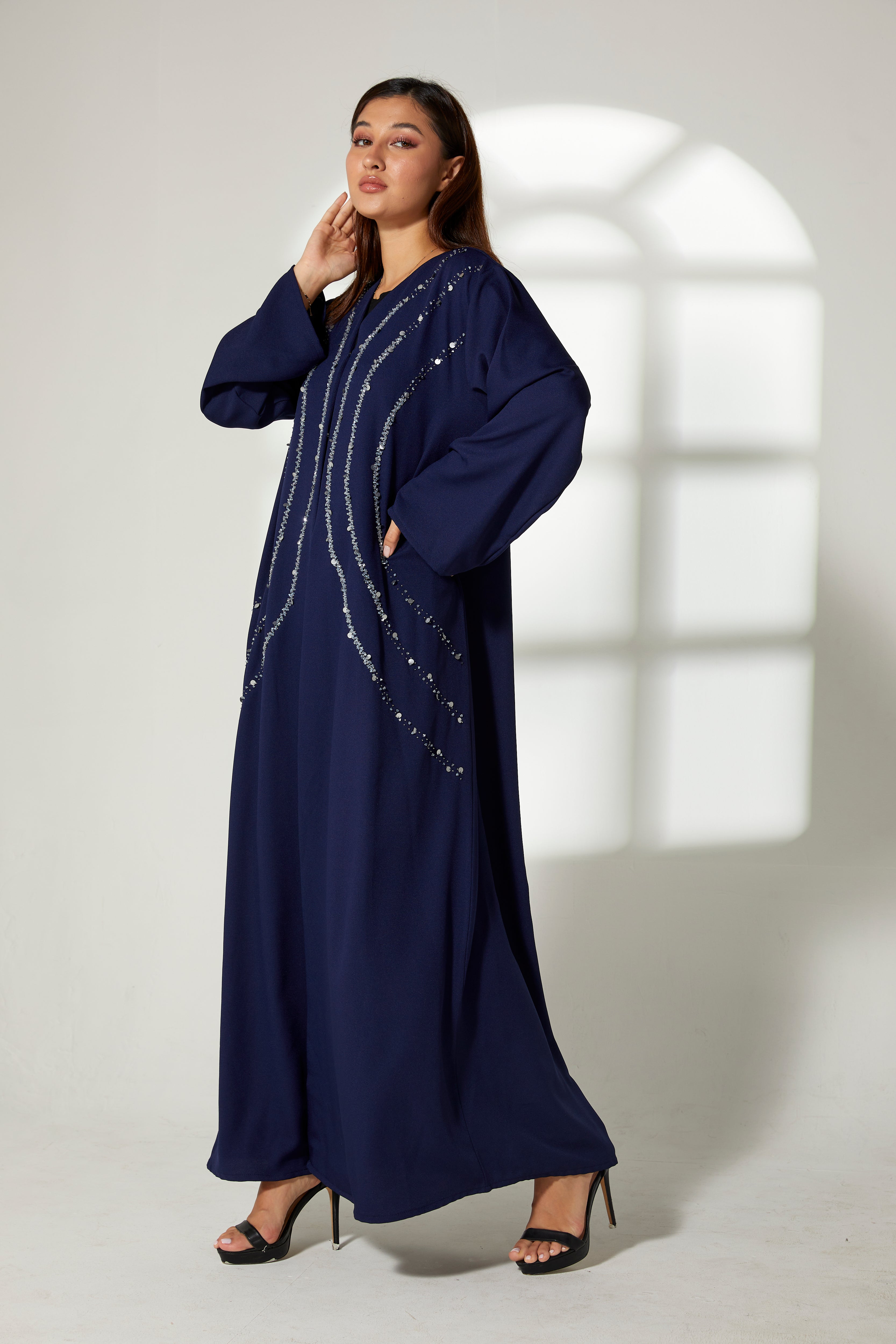 MOiSTREET Navy Korean Crepe Embroidery Abaya