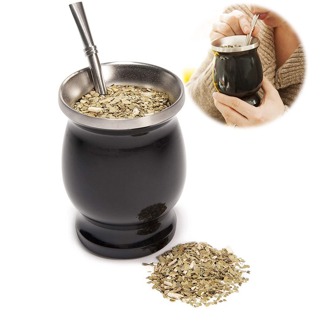 8 oz Yerba Mate Natural Gourd Tea Cup Set with 1 Bombilla
