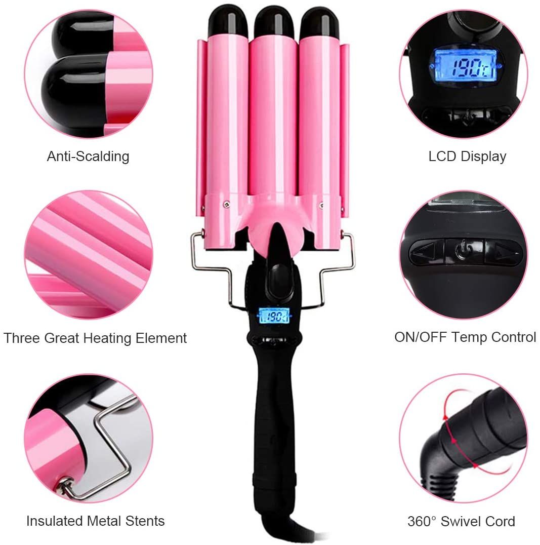 3 Barrel Hair Waver 25mm Curling Iron Wand Hair Crimper With LED Temperature Display