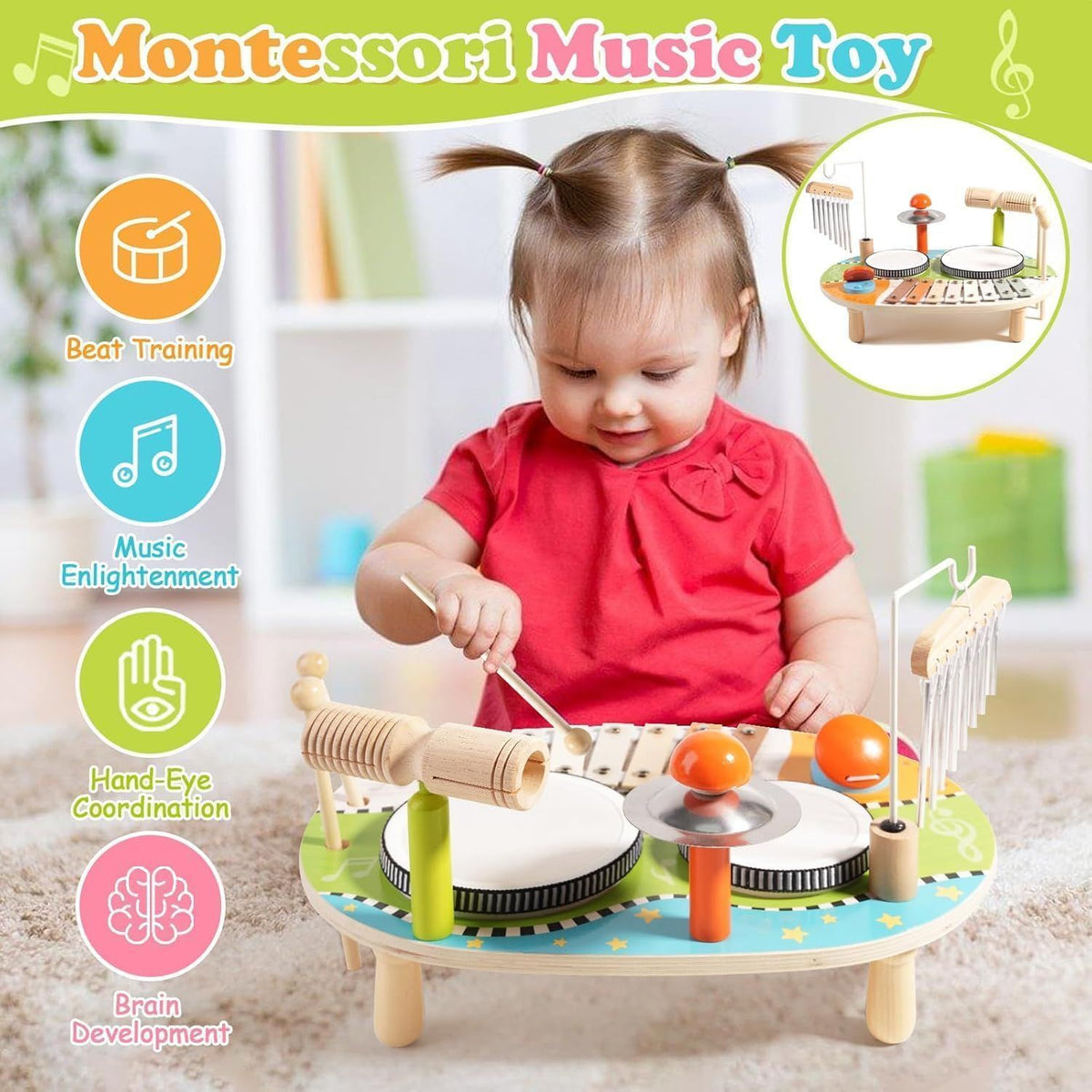 Kids Drum Set 7 in 1 Music Instruments for Toddlers Kids Preschool Educational Musical Toys