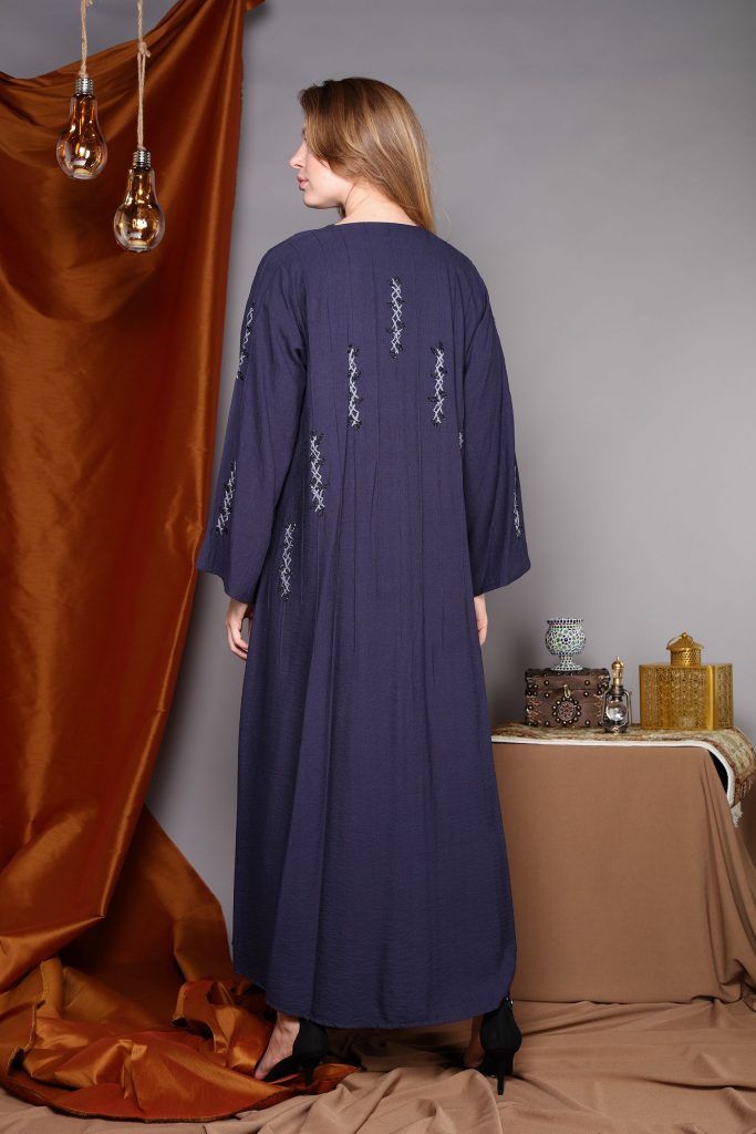 MOiSTREET Full Sleeves Blue Embroidery Abaya