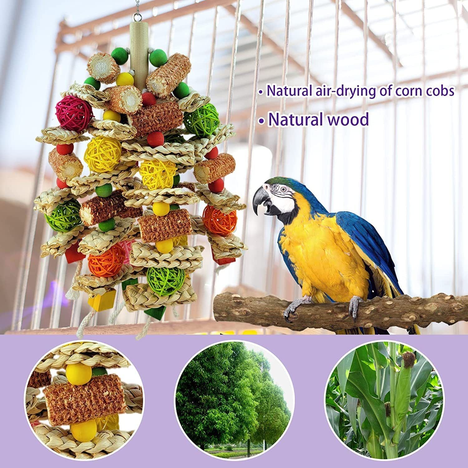 Parrot Toy Natural Corn Cob Chewing Bird Toys For Big Medium Sized Macaws