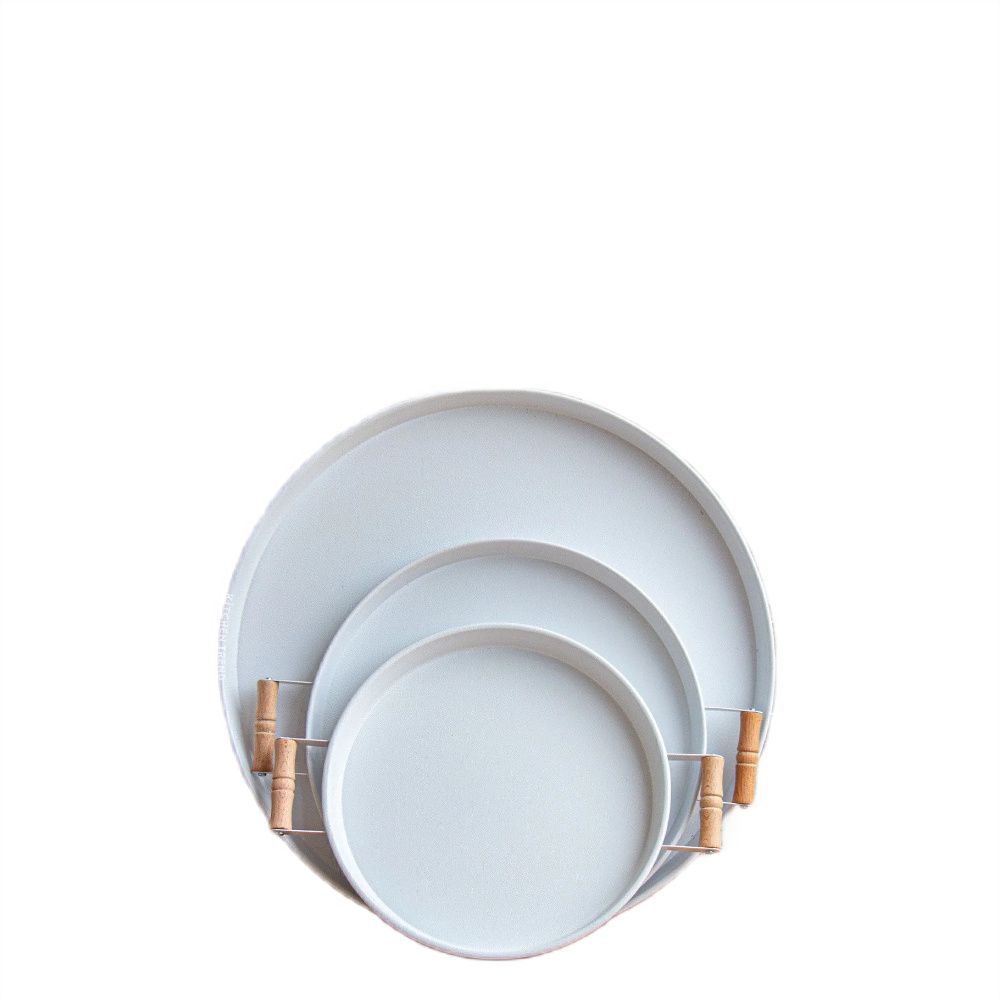 3 pcs (51, 37, 30 CM) Metal Tray with Wooden Handles, Tea Tray, Coffee Tray, Presentation Tray Set