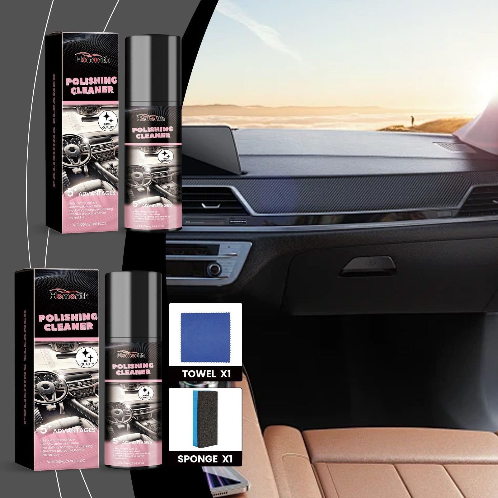 Car Interior Cleaning Kit, Deep Shine, Leather Care, Anti-Fouling, Easy Polishing ,1set
