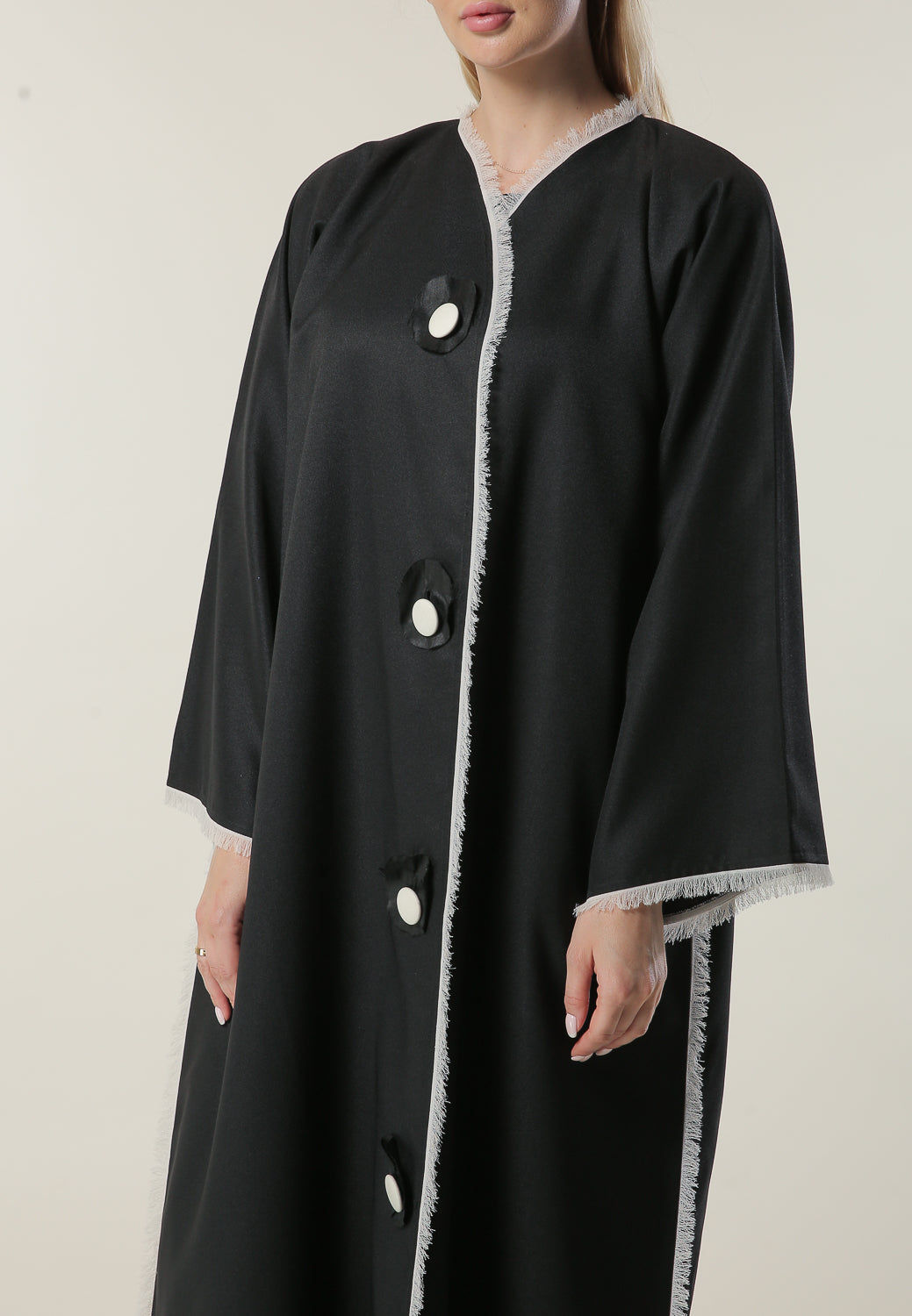 MOiSTREET Black Abaya with Fringed Lace