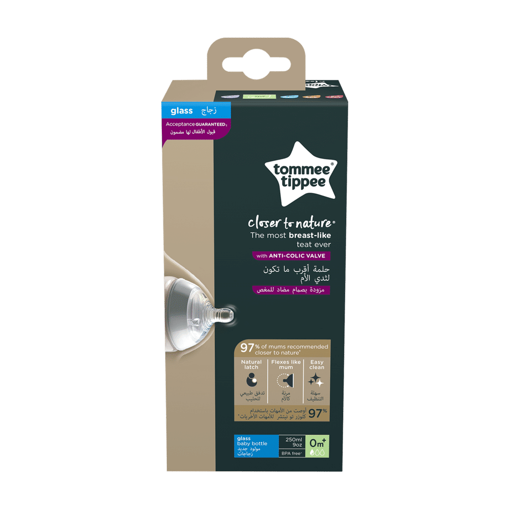 Tommee Tippee Closer to Nature   Glass Feeding Bottle, 250ml x 1  -Clear