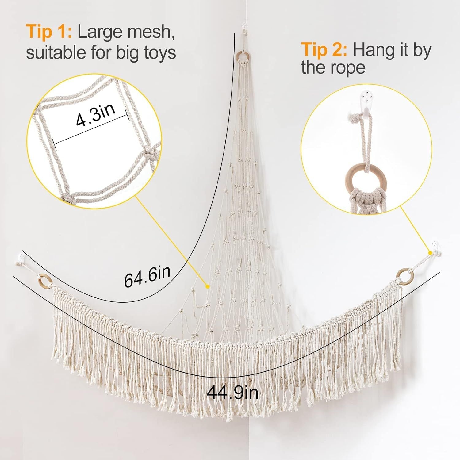 Boho Stuffed Animal Toy Corner Hammock Large Macrame Toy Hammock Hanging Toy Organizer Storage Net