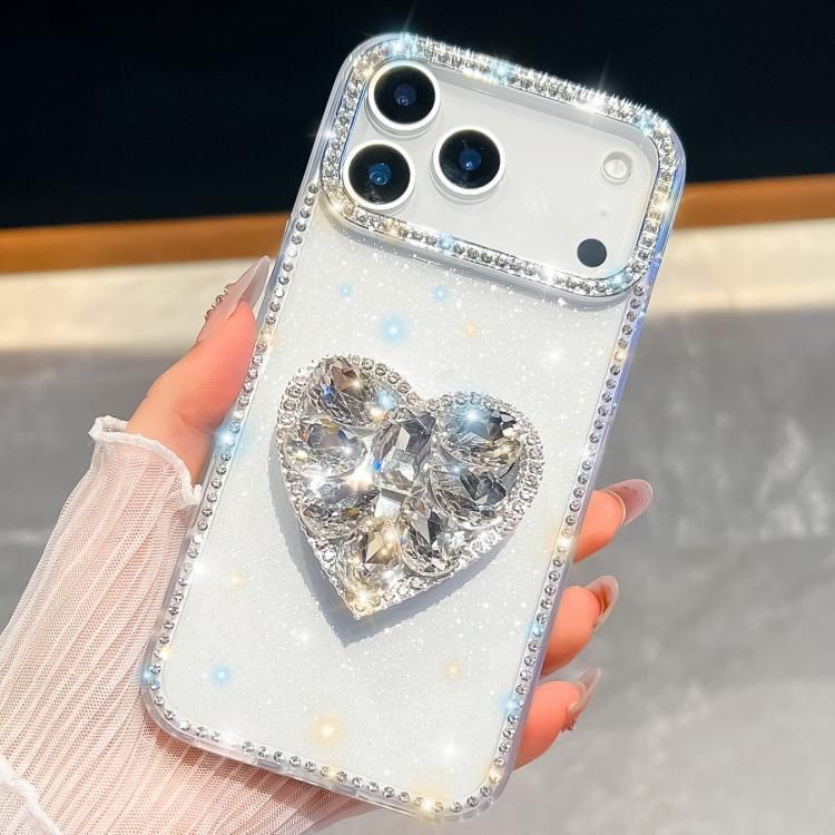 For iPhone 18 Pro Max / iPhone 17 Pro Max Diamond Glitter Gemstone Heart Holder Phone Case