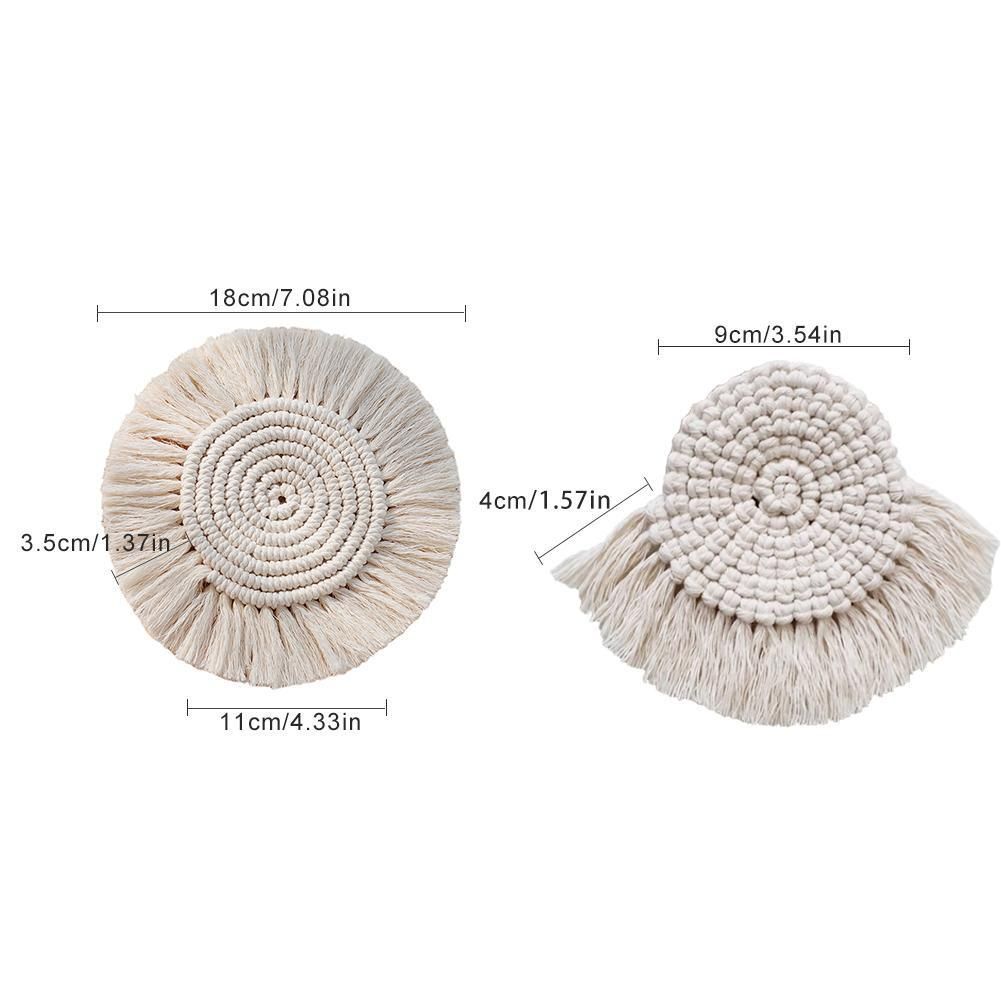 4-Pack Handmade Macrame Coasters Round Drinks Cotton Boho Woven Coaster Set