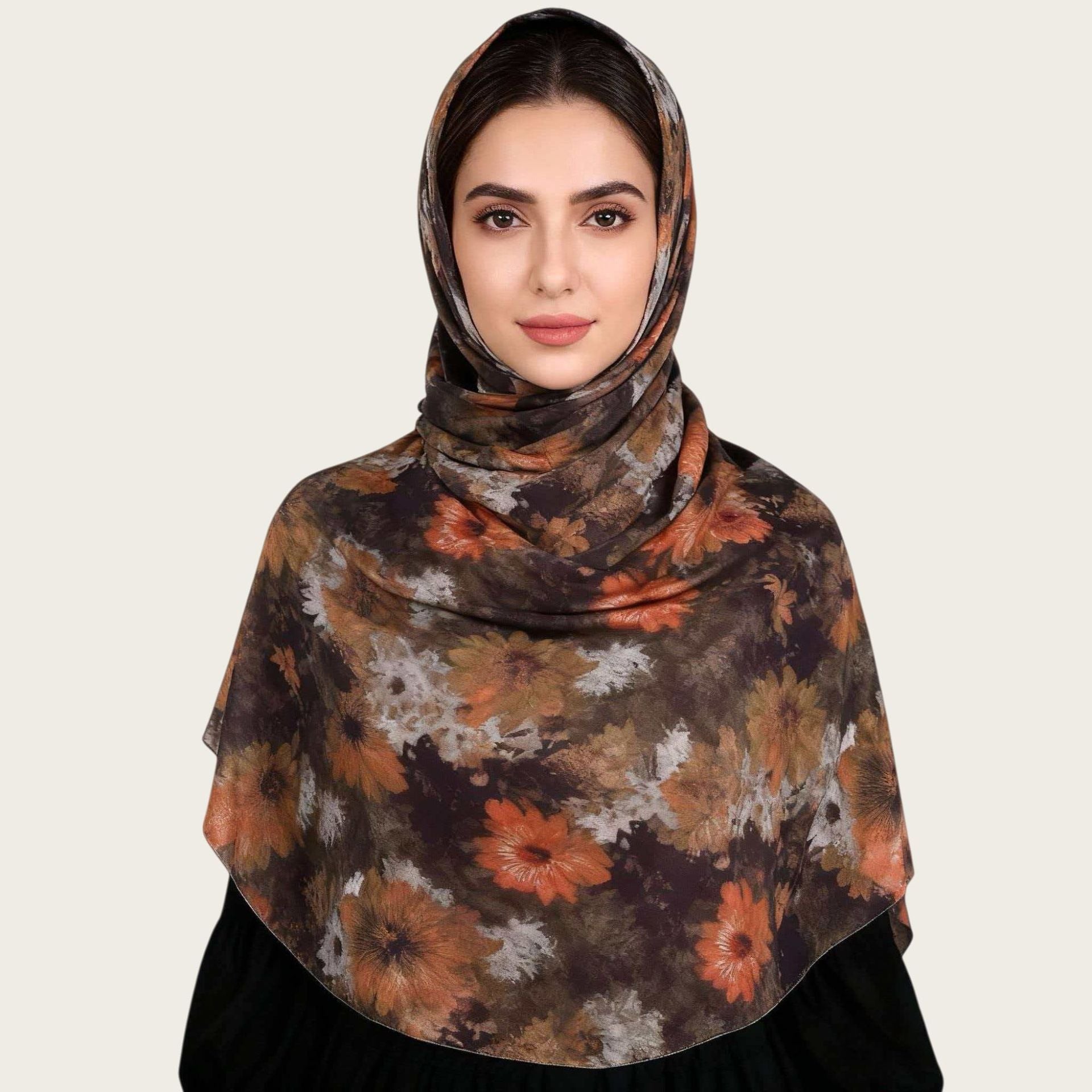 Brown Watercolor Floral Hijab Scarf for Women 180x90cm