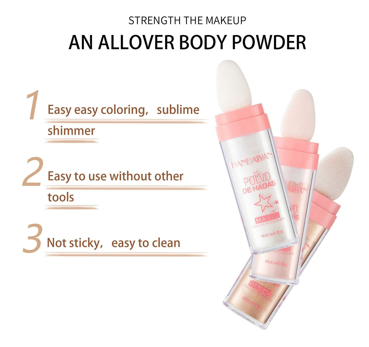 3Pcs Highlighter Stick Fairy Highlighter Patting Powder Makeup For Face Body