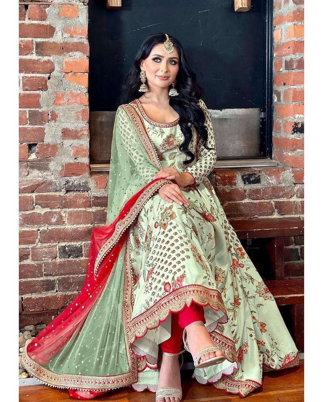 Fab Zone Top-Bottom And Dupatta With Heavy Embroidery Coding Dori-Sequence Work For Women