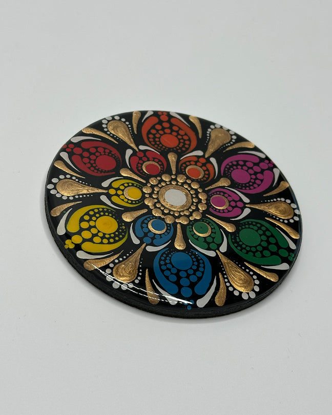 Sahara Mandala Black mug and Wooden Coaster