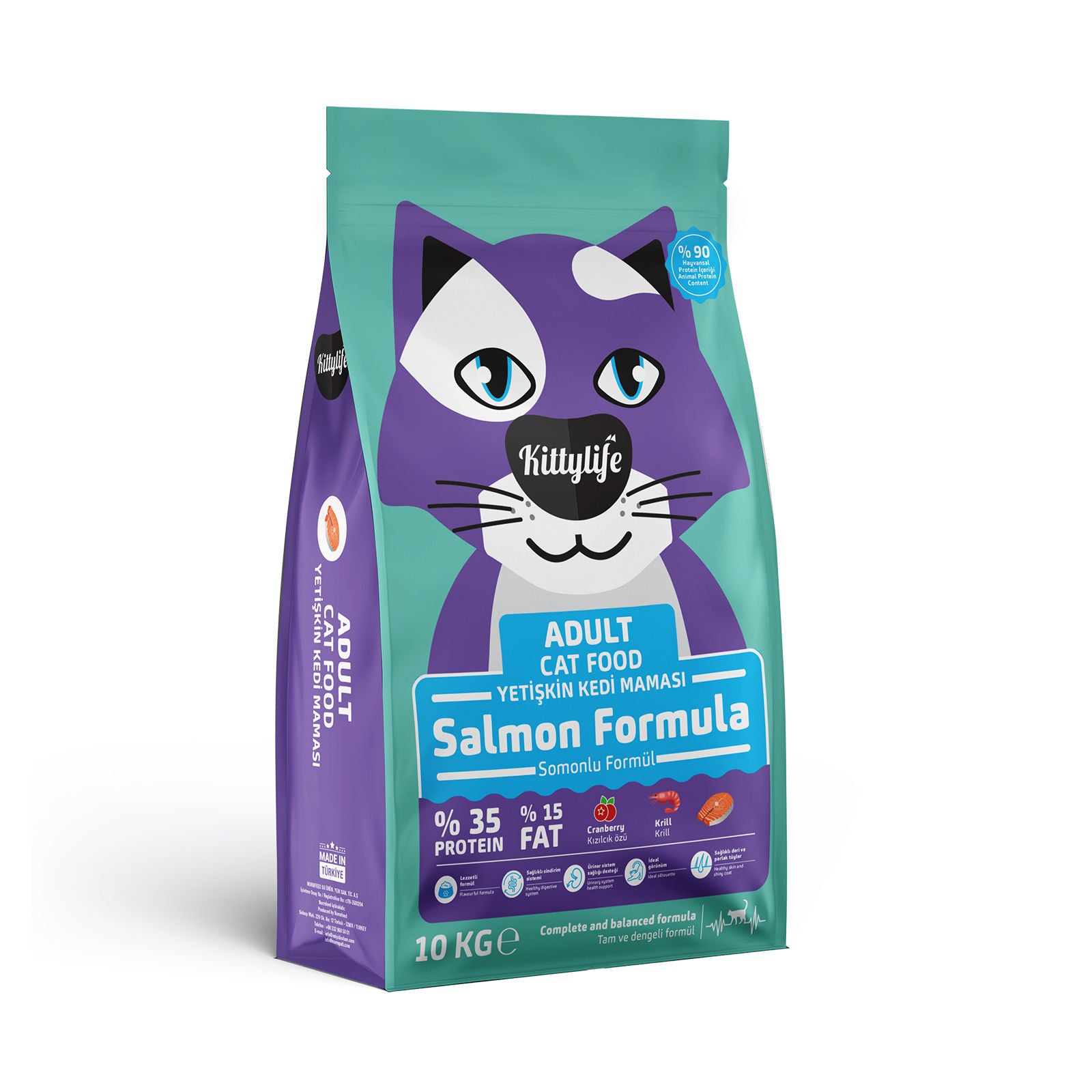 KittyLife Premium Adult Dry Cat Food with Salmon, 90% Animal Protein for Strong Muscles, Shiny Coat & Immune Support