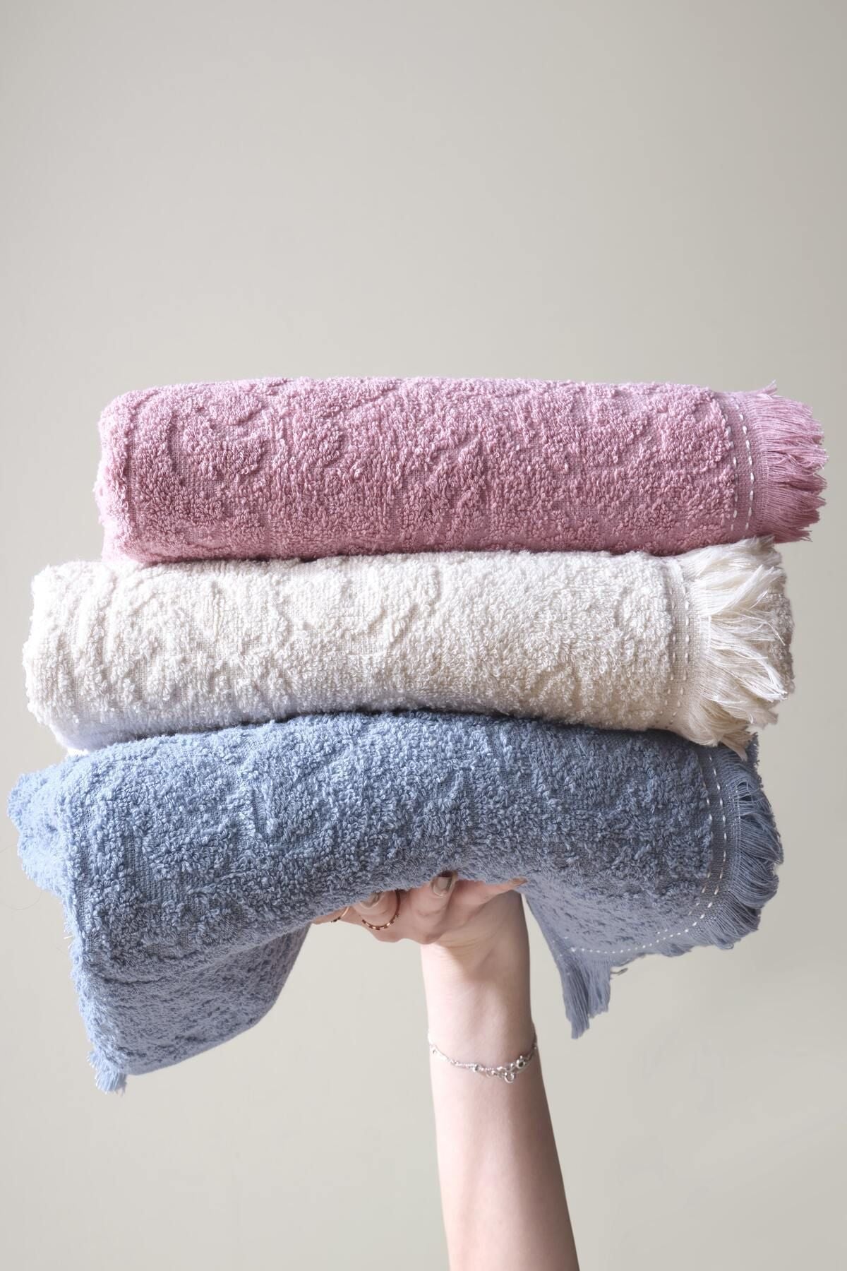 100% Cotton 3-Piece Fringed Towel - Dowry Towel Set | High Absorbency & Luxurious Comfort