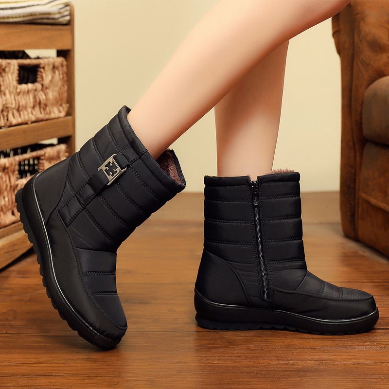 Metal Buckle Thickened Fur Warm Waterproof Winter Boots for Women