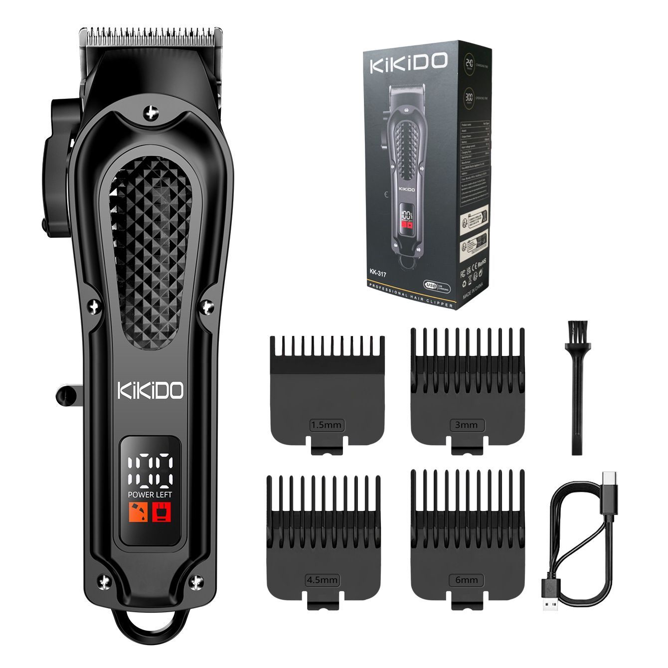 USB Rechargeable Hair Clipper with 4 Adjustable Guide Combs
