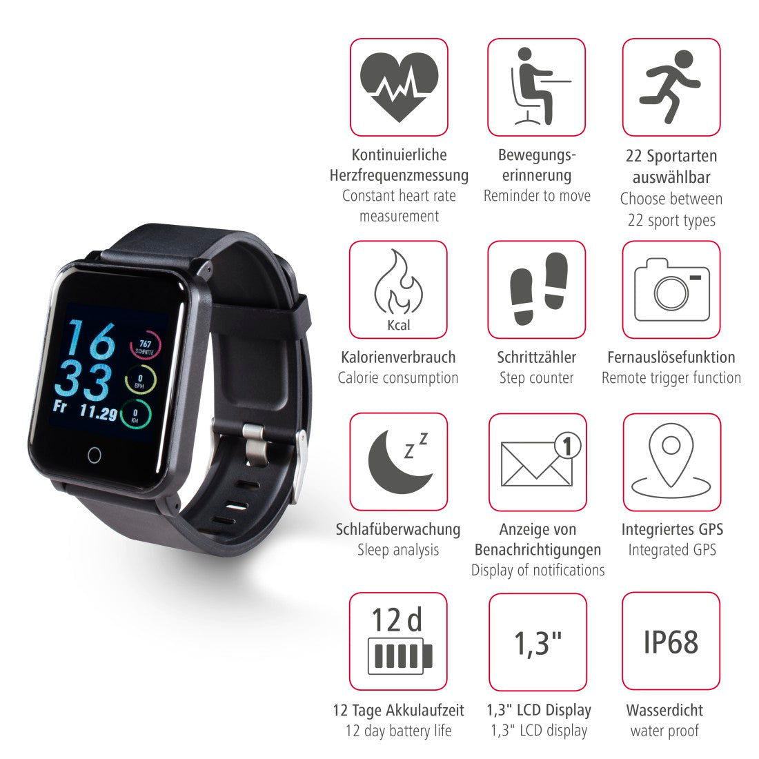 HAMA 178602 "Fit Track 5900" Fitness Tracker, Pulse Meter, Waterproof, Integrated GPS