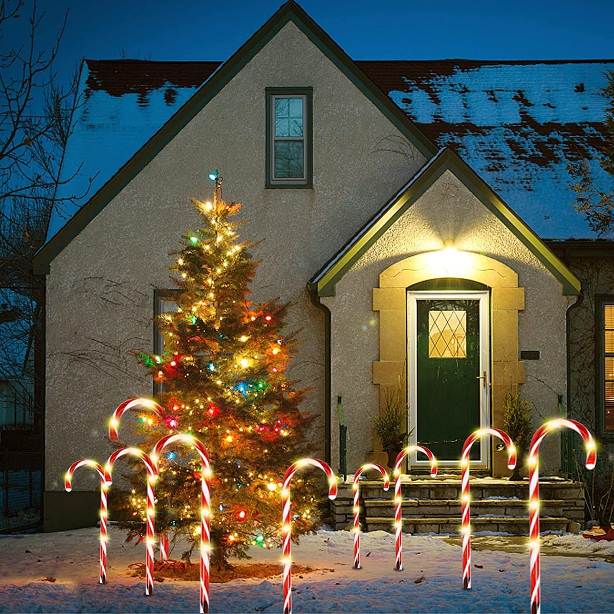 4 Pack Christmas Solar Candy Cane Lights Pathway Markers With Stake Holiday Decoration