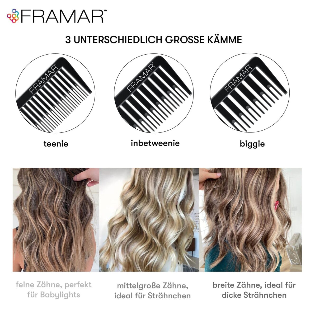 Framar Dream Weaver Comb Set, Black, Pack of 3