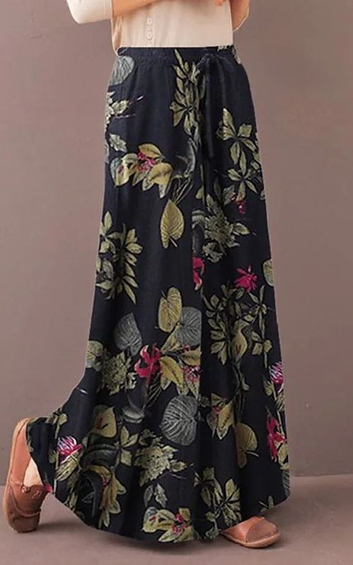 Women's Floral Printed Wide-Leg Pants with Elastic Waist