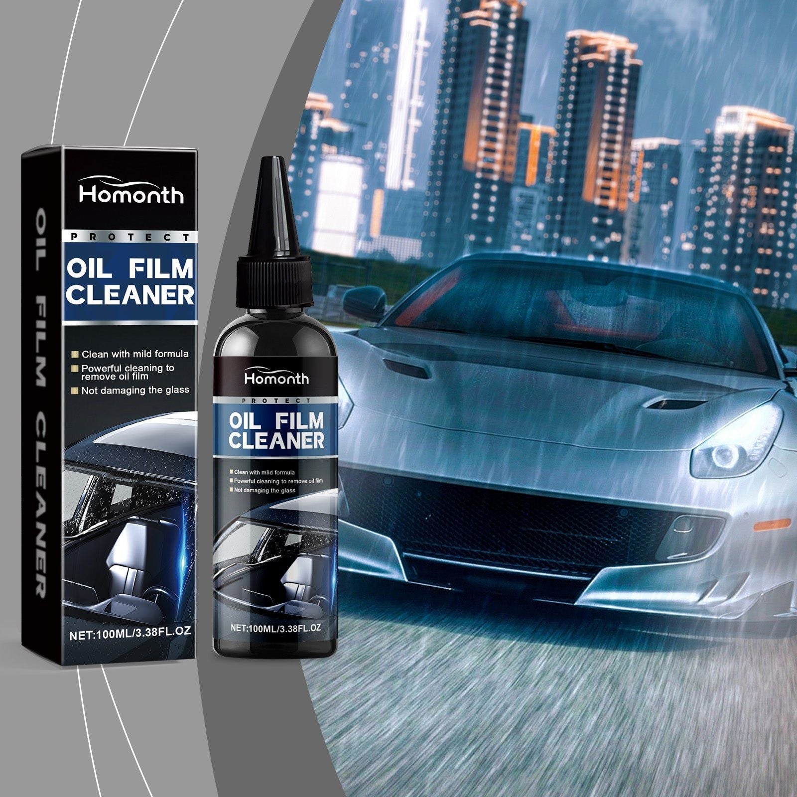 Car Oil Film Cleaner, Rainproof Glass Coating, Fog & Dust Removal, Safe & Long-lasting ,100ml