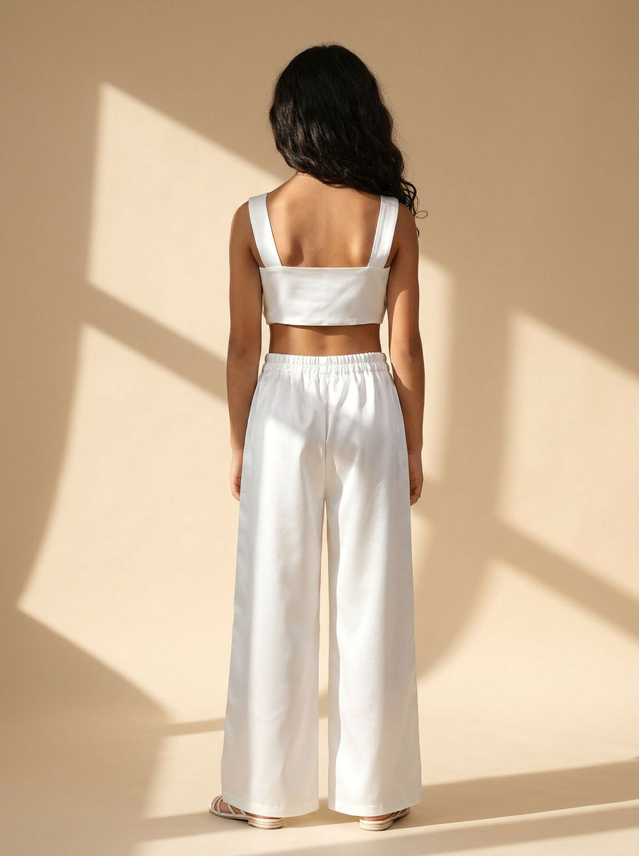 Bow set crop top & pants White