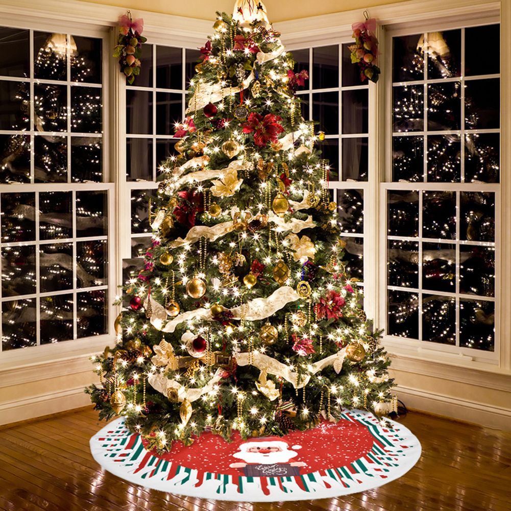 Christmas Tree Skirt Elk Santa Snowman Pattern Tree Mat Xmas Home Party Decoration