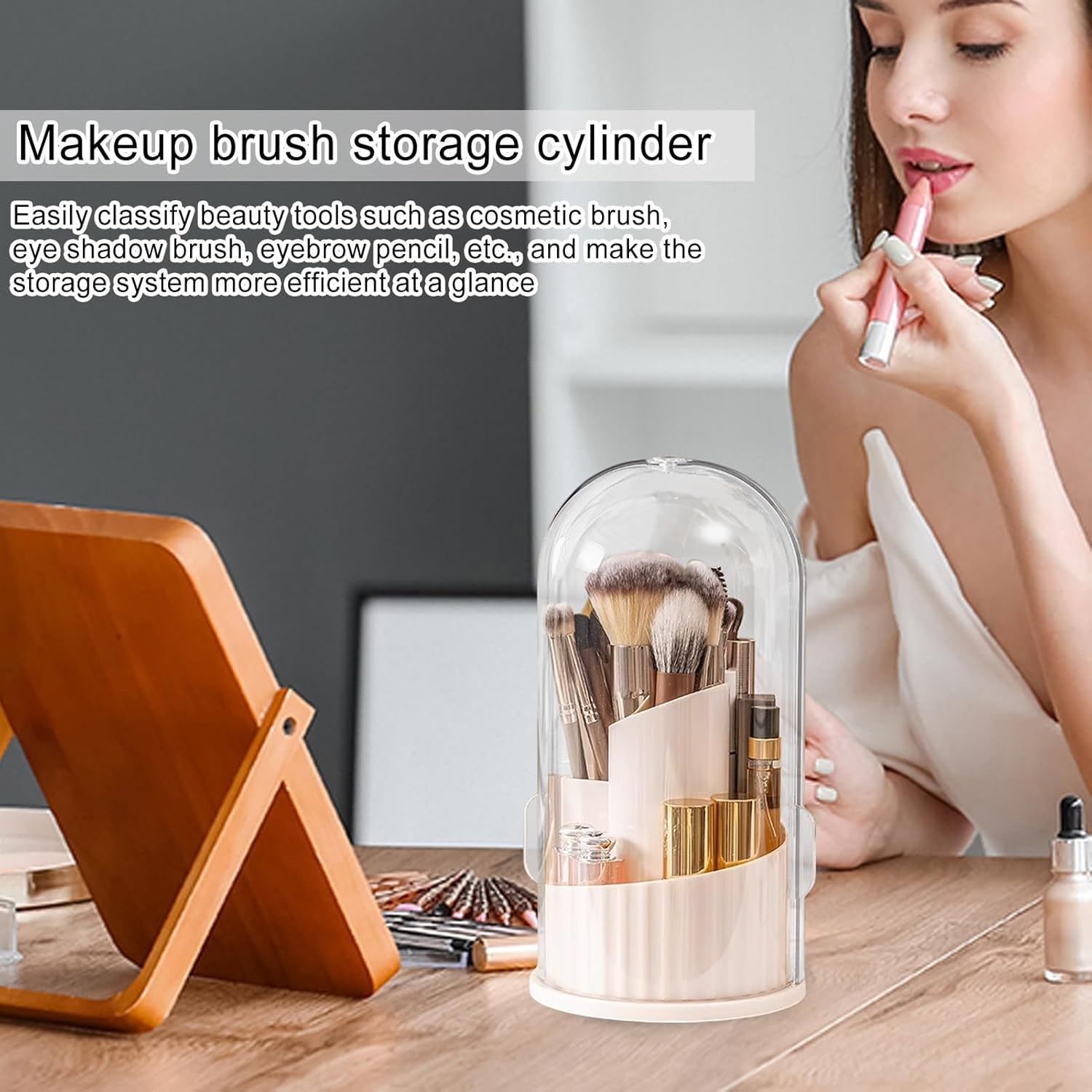 Make Up Brush Holder Organizer Lipstick Storage Box 360 Degree Rotation Dustproof Containers