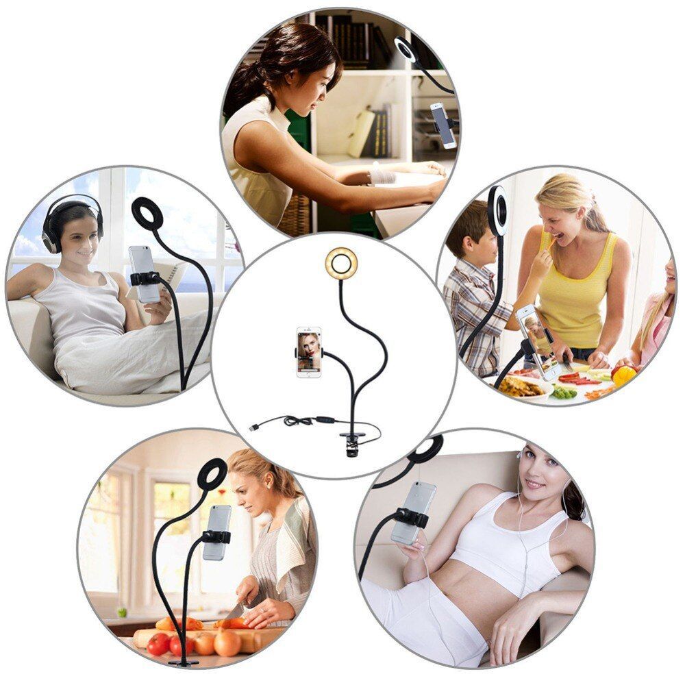 Selfie Ring Light Phone Holder Flexible Arm Stand Gooseneck Mount Live Streaming Bracket
