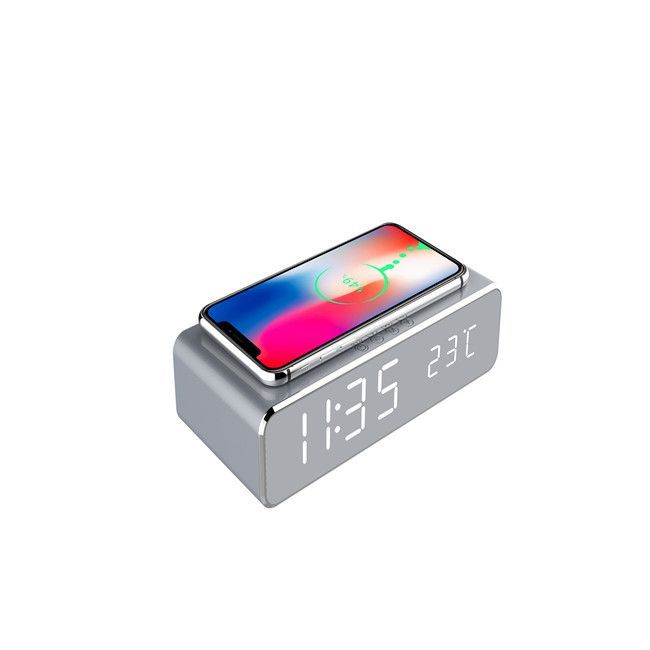 LED Wireless Charger Pad Dock Alarm Clock With Time Temperature Display