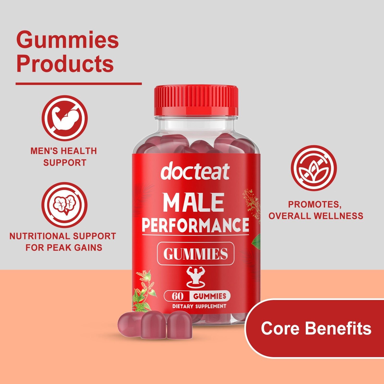 Boost Men's Body Care, Energy, and Vitality with Daily Gummy Supplements ,60gummies