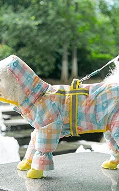 Dog Rain Coat Pet Rain Poncho With Reflective Tape Waterproof Jumpsuit Breathable Hoody