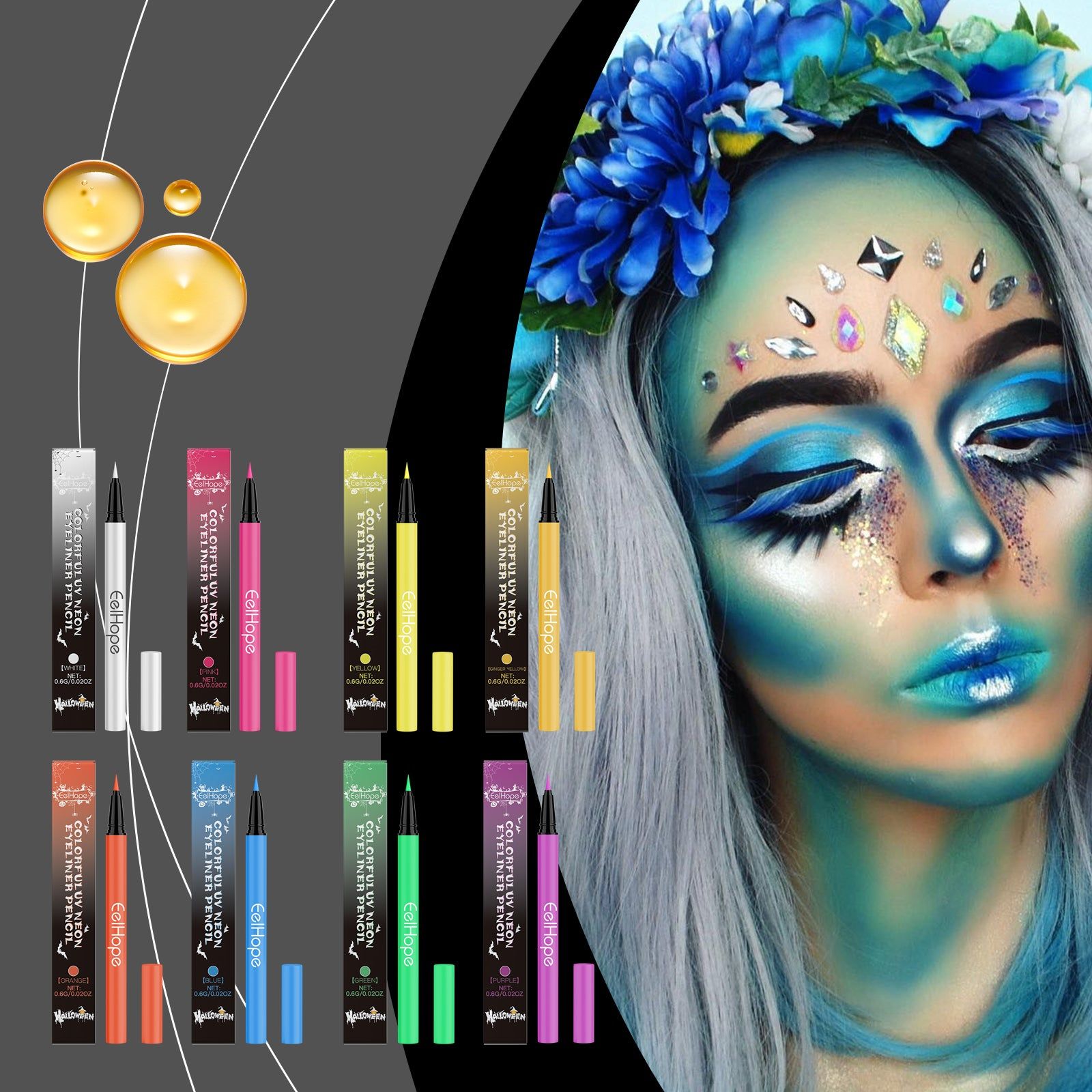 Neon UV Liquid Eyeliner, Silky Moisturizing, Long-Lasting, Perfect for Halloween Makeup ,0.6g