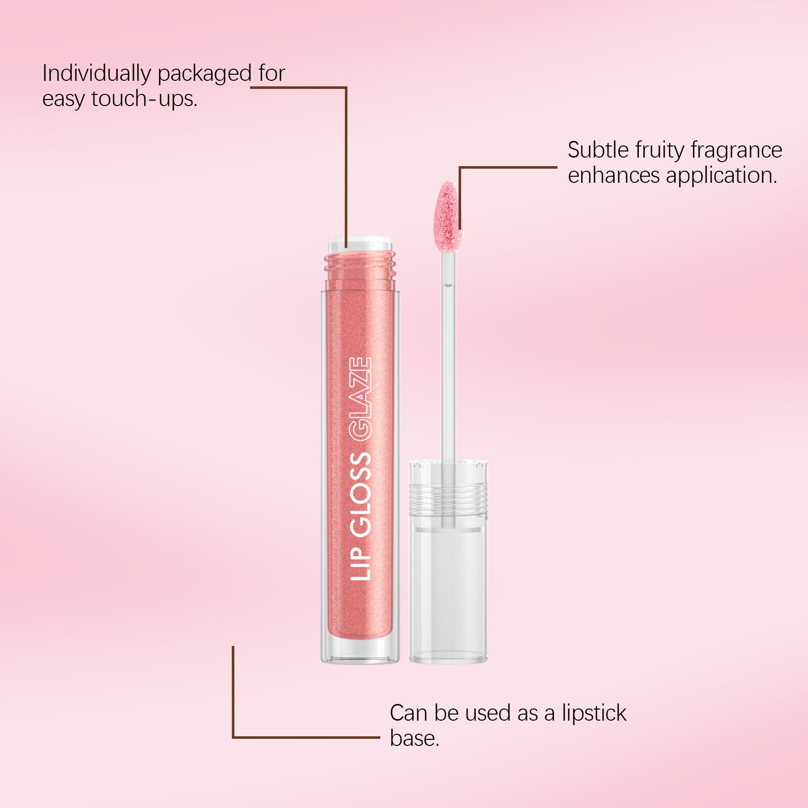 Pink Moisturizing Lip Gloss, Plumping Sparkling Lip Shine, Hydrating Lip Makeup ,3g