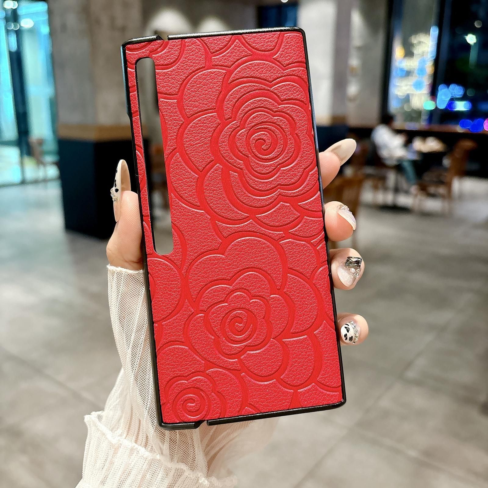 Camellia Pattern PU Case For Huawei Mate Xs 2
