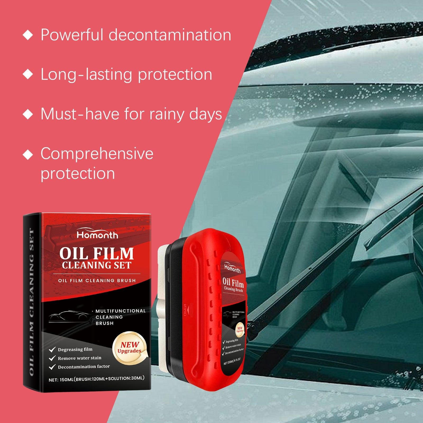 Car Glass Cleaner Set, Decontamination Waterproofing, UV Protection, Easy to Use ,1set