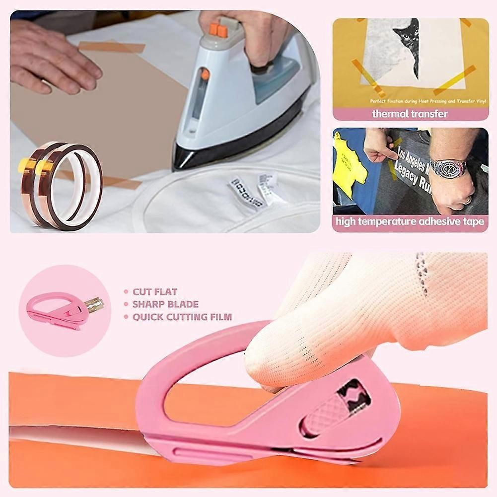1set Sublimation Shirt Tool Kit for Vinyl Alignment,Heat Press-Pad Silicone,T-Shirt Ruler Guide for HTV Vinyl,Craft B(Pink)