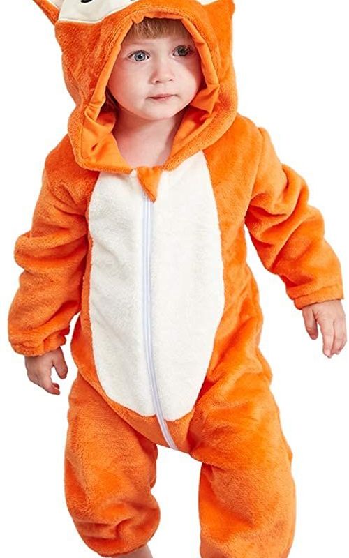 Baby Winter Animal Costume Flannel Hooded Jumpsuit Zipper Romper Cosplay Outfits