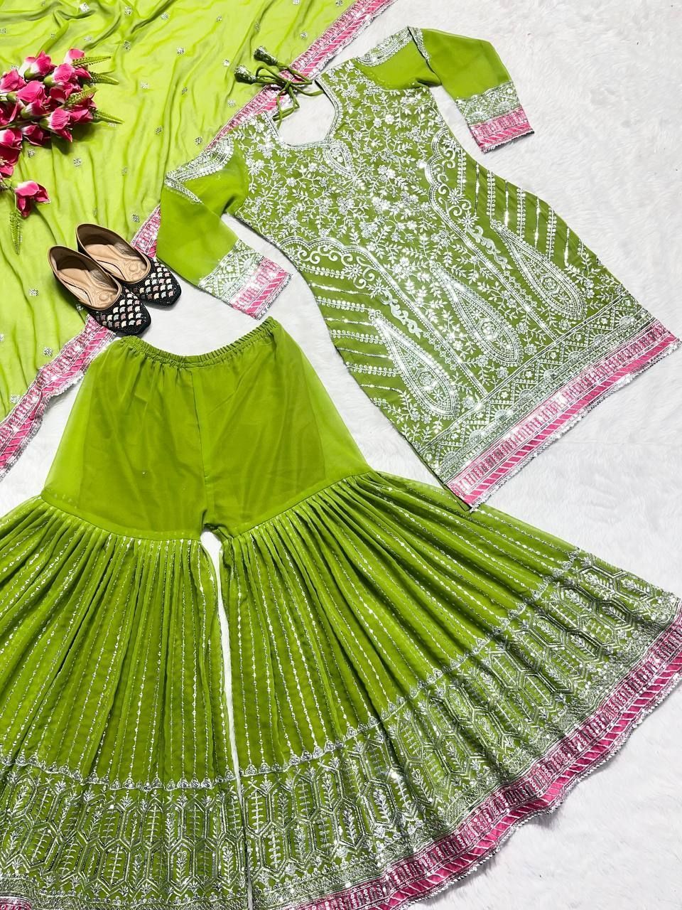 Fab Zone Beautiful Sharara Top And Beautiful Dupatta With Embroidery Sequence Work