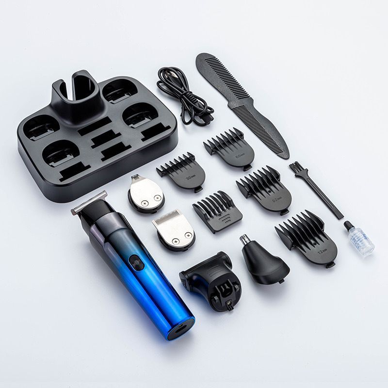 Gradient Blue Electric Hair Clipper Kit with 4 Guide Combs