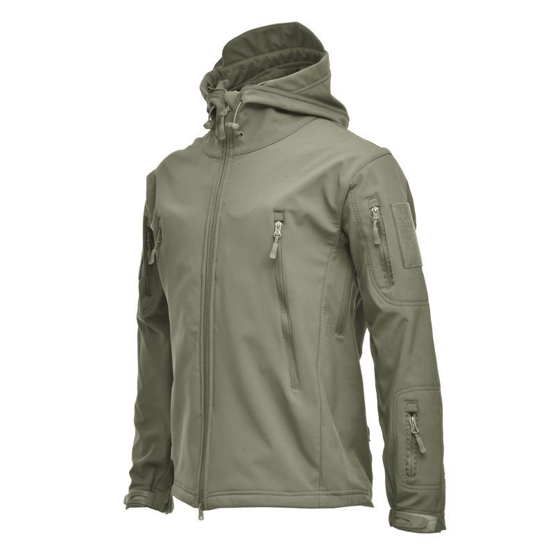 Men Winter Softshell Hooded Jacket Outdoor Tactical Coat Waterproof Fleece Outwear