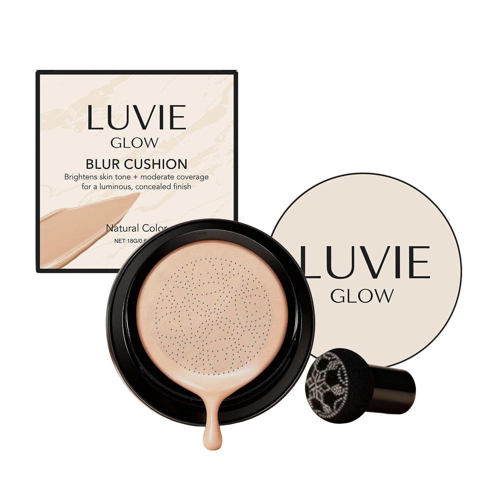Brightening Flawless Cushion Cream, Natural Fit Base Makeup, Hydrating, Concealing, Light, Transparent ,18g